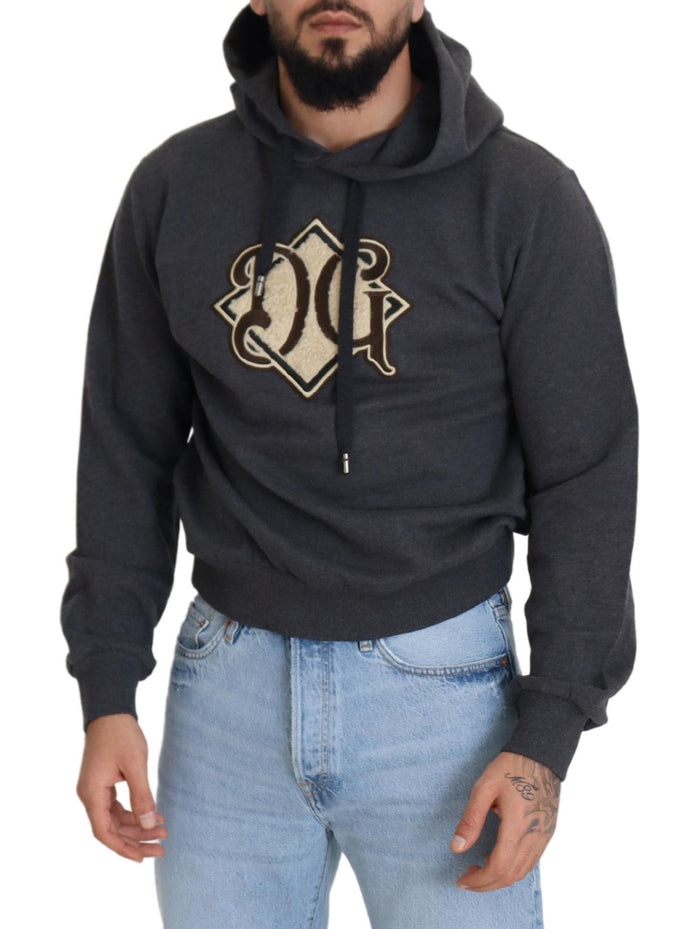 Gray Logo Cotton Hooded Sweatshirt Sweater
