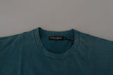 Blue Logo Print Crewneck Cotton T-shirt
