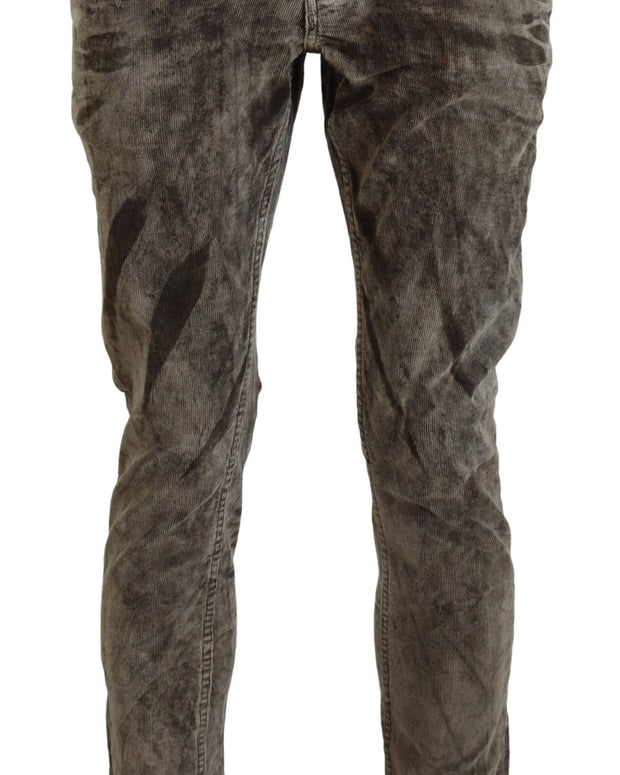Gray Washed Cotton Corduroy Slim Fit Men Jeans