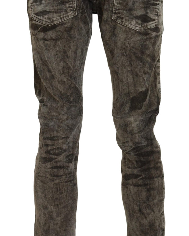 Gray Washed Cotton Corduroy Slim Fit Men Jeans