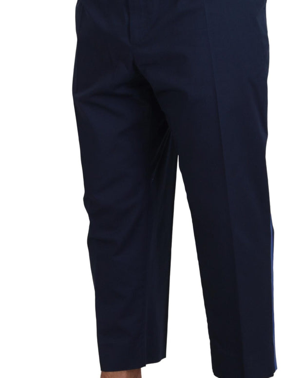 Blue Cotton Men Cropped Pants