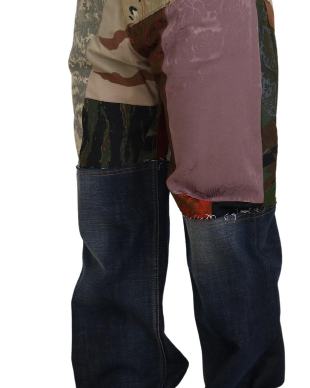 Multicolor Silk Patchwork Men Denim Jeans