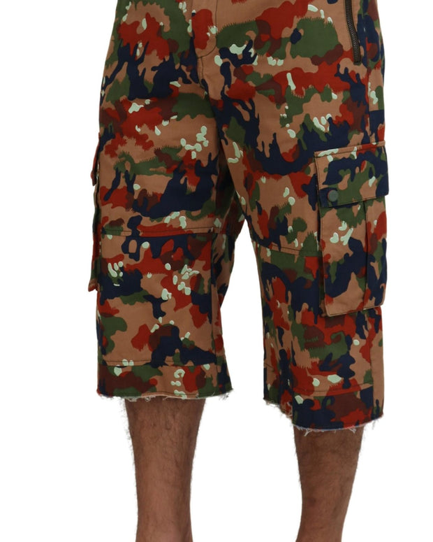 Multicolor Cotton Camouflaged Cargo Shorts
