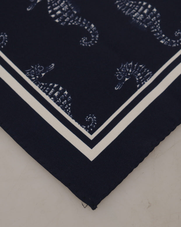 Blue Seahorse DG Printed Square Handkerchief Scarf