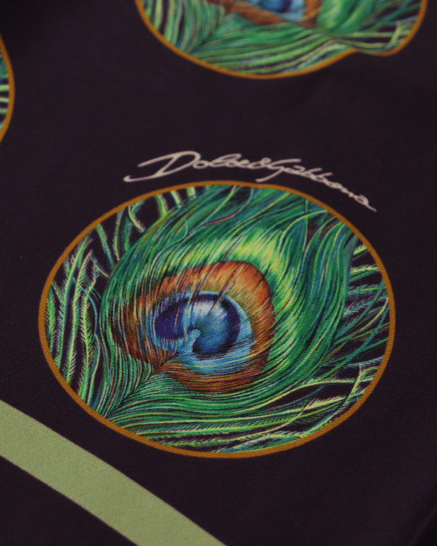 Black Peacock Feather DG Printed Square Handkerchief Scarf