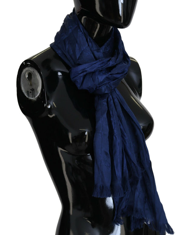 Elegant Silk Fringe Scarf in Chic Blue