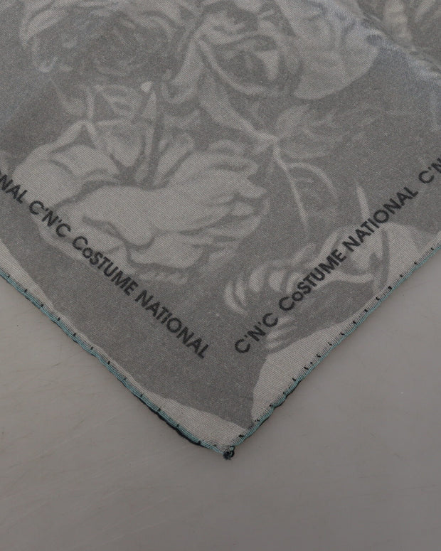 Elegant Grey Cotton Square Scarf