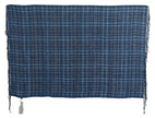 Chic Linen Fringed Scarf in Blue Checkered