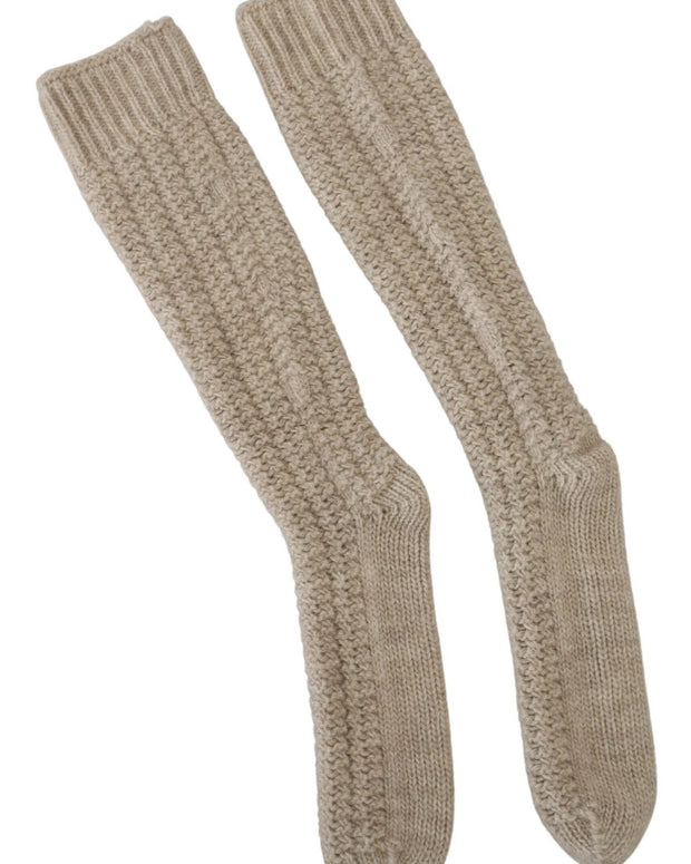 Beige Wool Knit Calf Long Women Socks