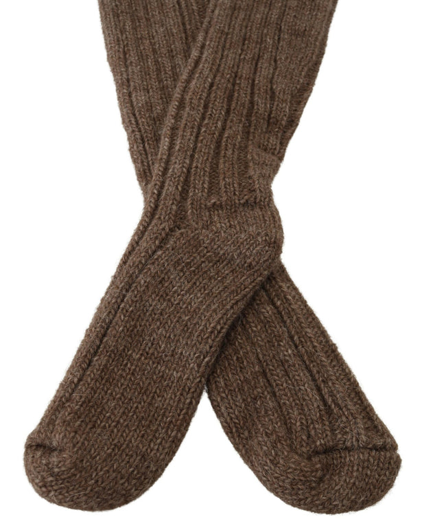 Brown Wool Knit Calf Long Women Socks