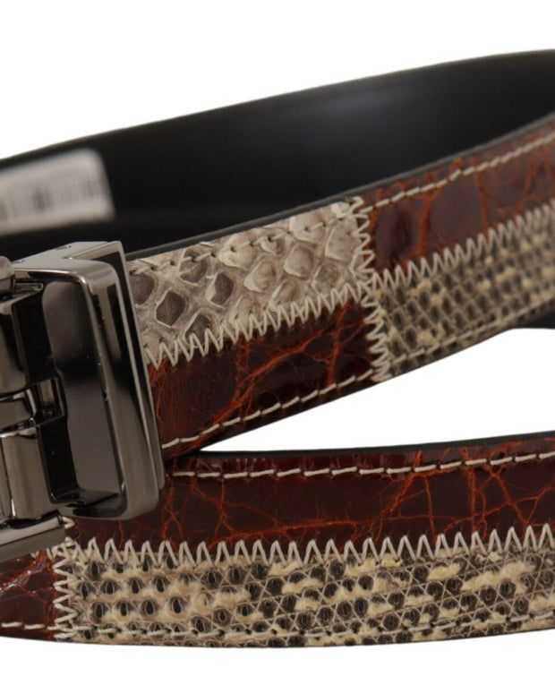 Multicolor Exotic Leather Patchwork Metal Belt