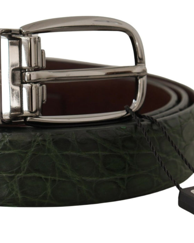 Green Exotic Leather Silver Buckle Belt