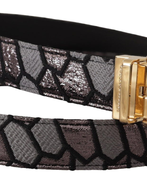 Multicolor Patchwork Leather Gold Jaquard Belt