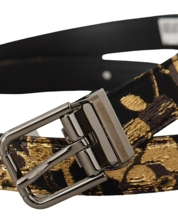 Multicolor Jacquard Leather Logo Metal Buckle Belt