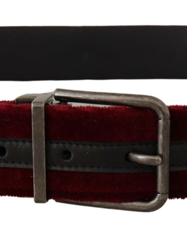 Maroon Velvet Leather Wide Vintage Metal Buckle Belt