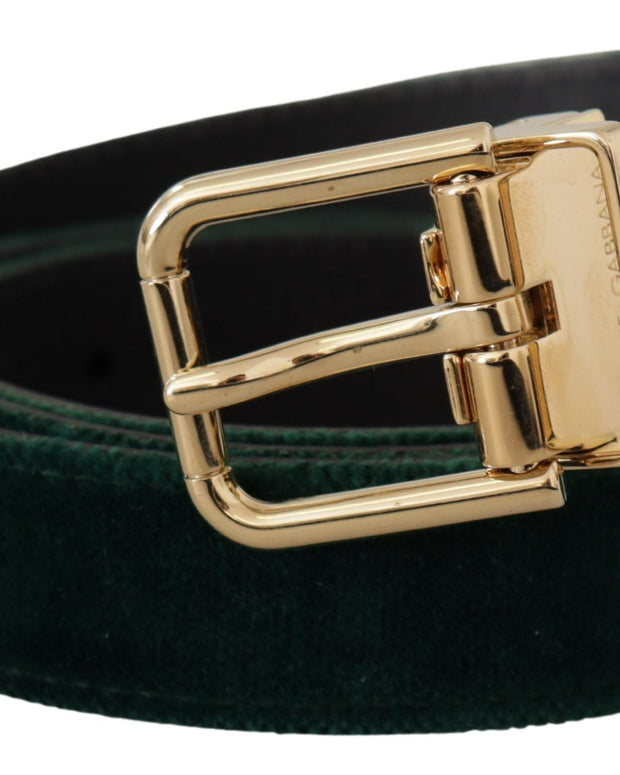 Green Velvet Leather Gold Metal Logo Belt