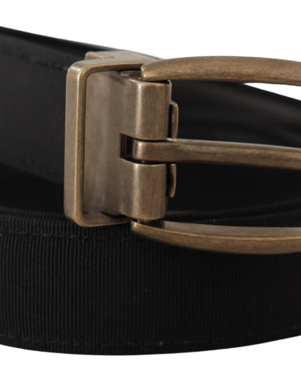 Black Grosgrain Leather Bronze Metal Belt