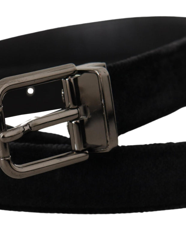 Black Velvet Silver Tone Logo Metal Buckle Belt