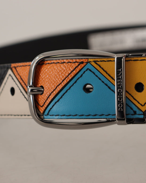 Multicolor Leather Silver Tone Logo Buckle Belt