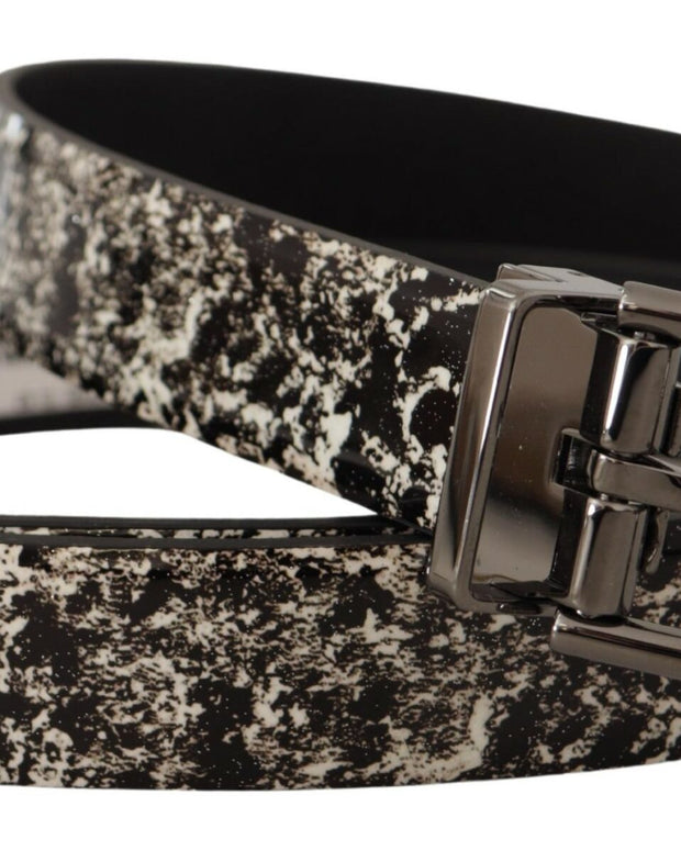 Black Marble Print Leather Gray Logo Belt