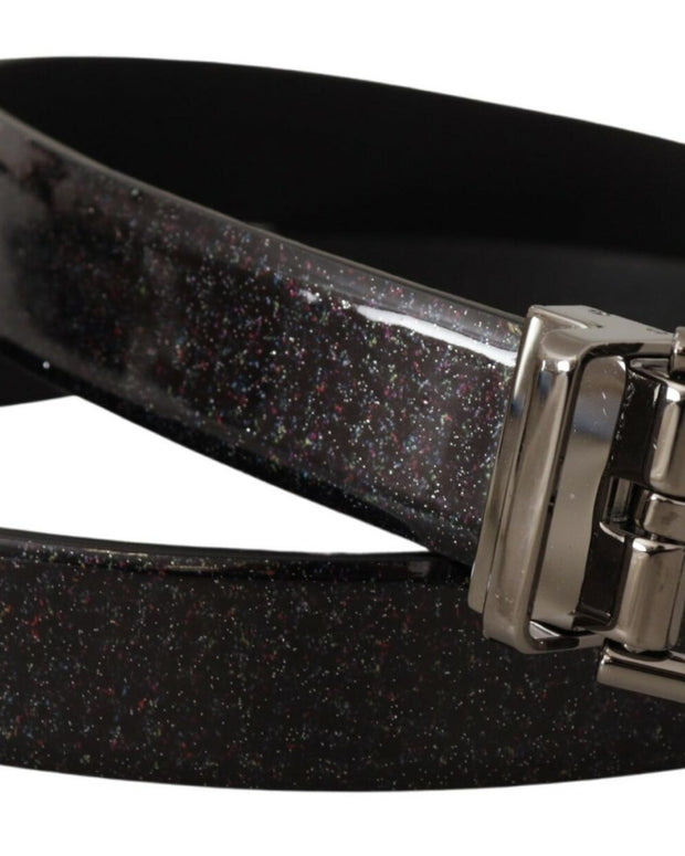 Black Vernice Puntinata Leather Silver Tone Metal Belt