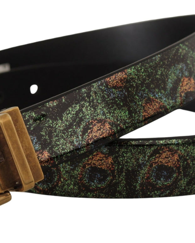 Multicolor Leather Vernice Pavone Bronze Metal Belt