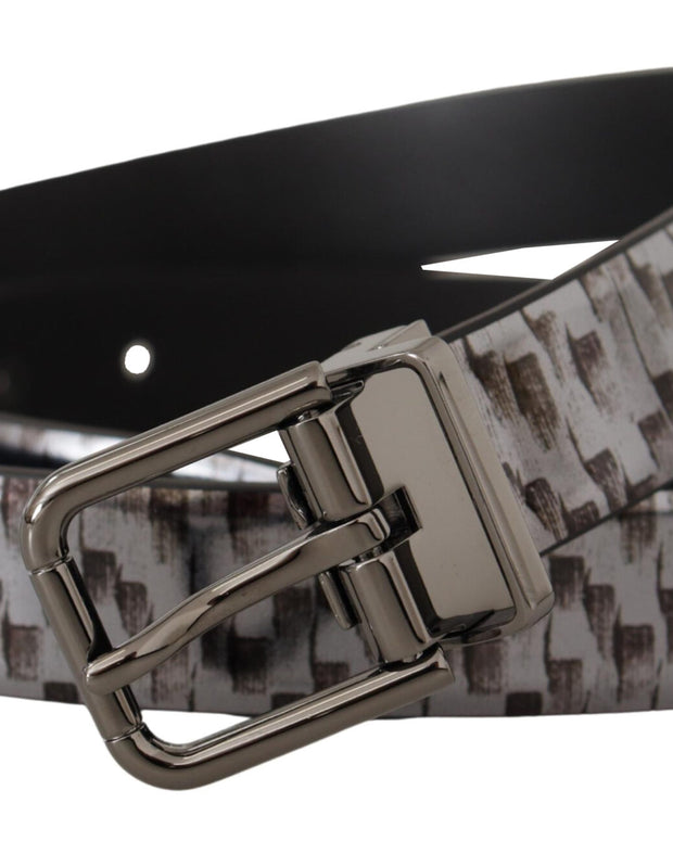 Gray Herringbone Leather Gray 3D Metal Buckle Belt