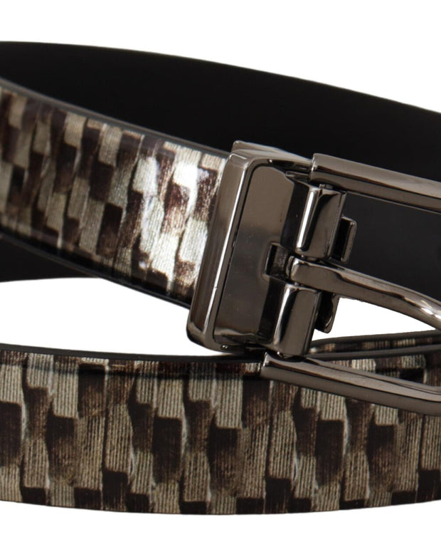 Brown Herringbone Leather Gray Belt