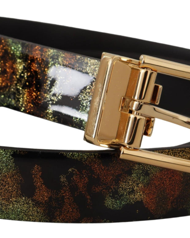 Black Green Leather Bronze Metal Buckle Belt
