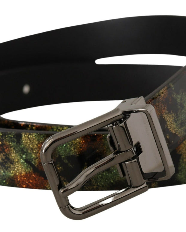 Black Sparkling Leather Black Metal Buckle Belt