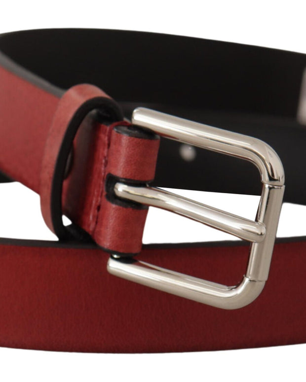 Maroon Vitello Leather Silver Metal Belt