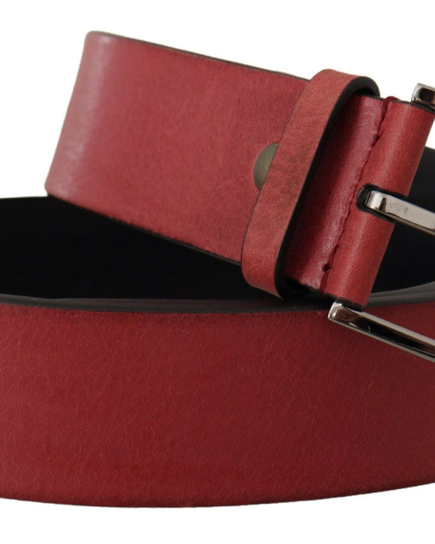 Maroon Vitello Silver Metal Logo Buckle Belt