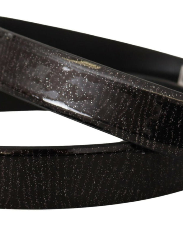 Black Leather Vernice Metal Buckle Belt