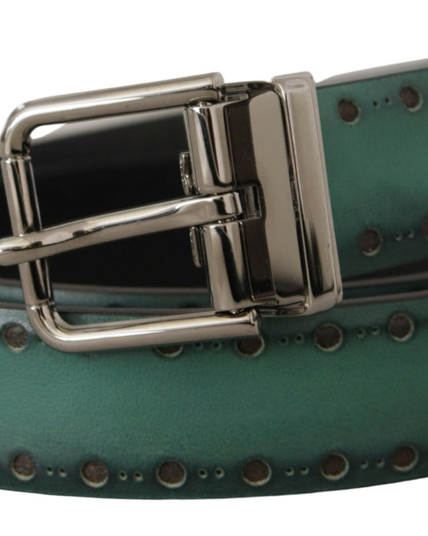 Green Giotto Leather Silver Metal Buckle Belt