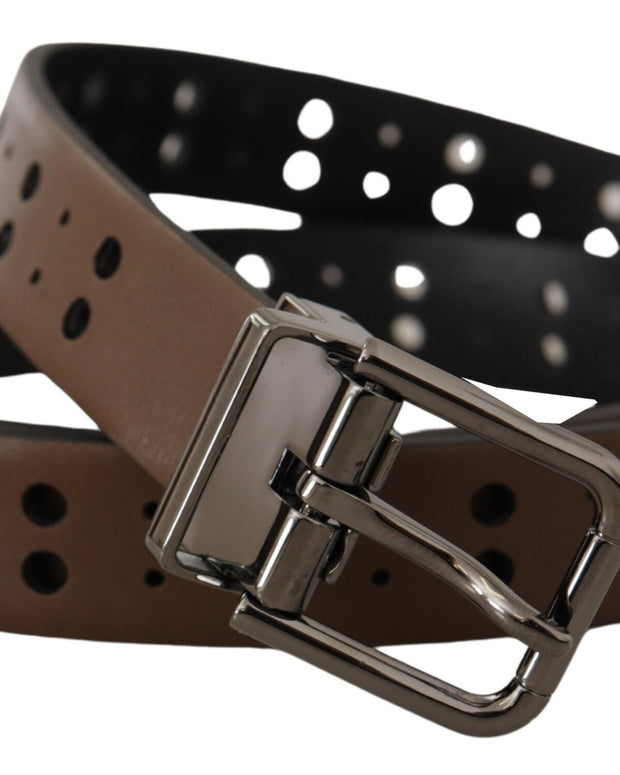 Dark Brown Perforated Leather Metal Belt