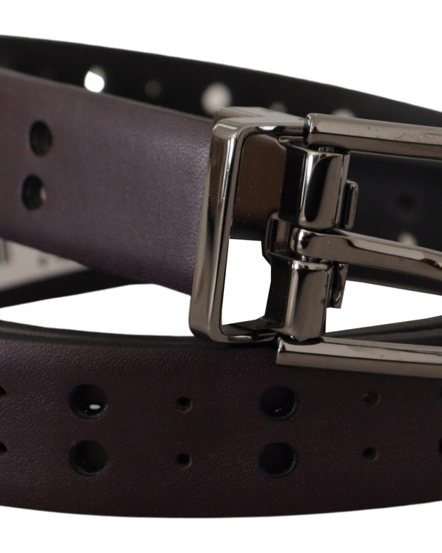 Burgundy Leather Perforated Metal Buckle Belt