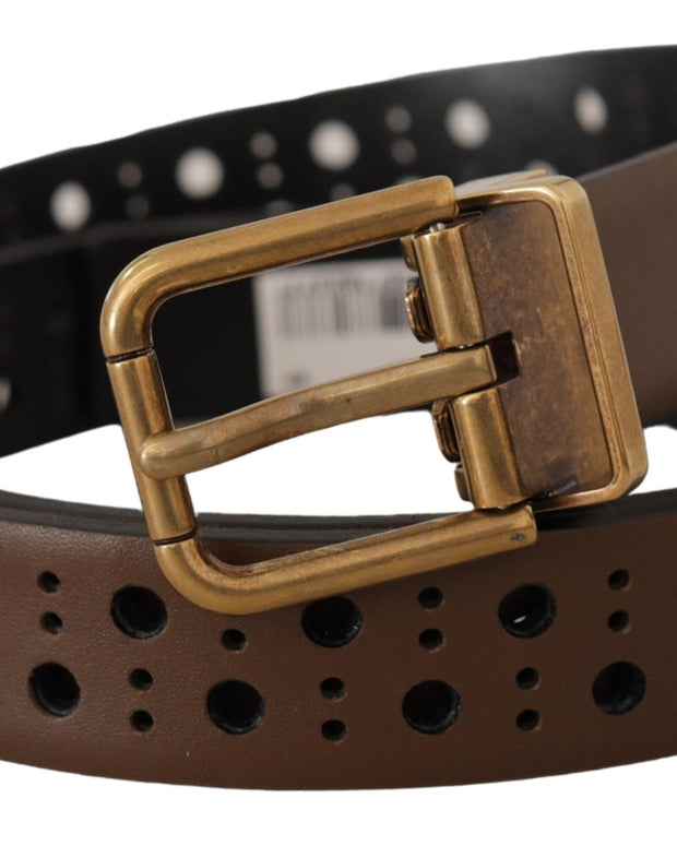 Brown Leather Perforated Crown Belt