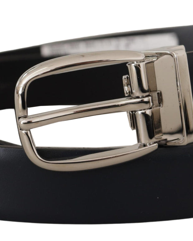 Black Leather Formal Silver Metal Buckle Belt
