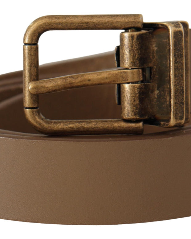 Brown Solid Leather Brass Buckle Classic Belt