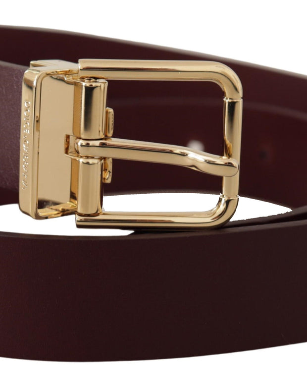 Maroon Vitello Leather Gold Metal Buckle Belt