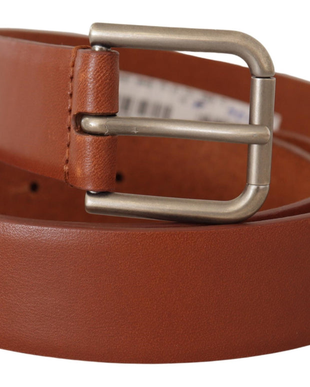 Brown Calf Leather Silver Tone Metal Buckle Belt