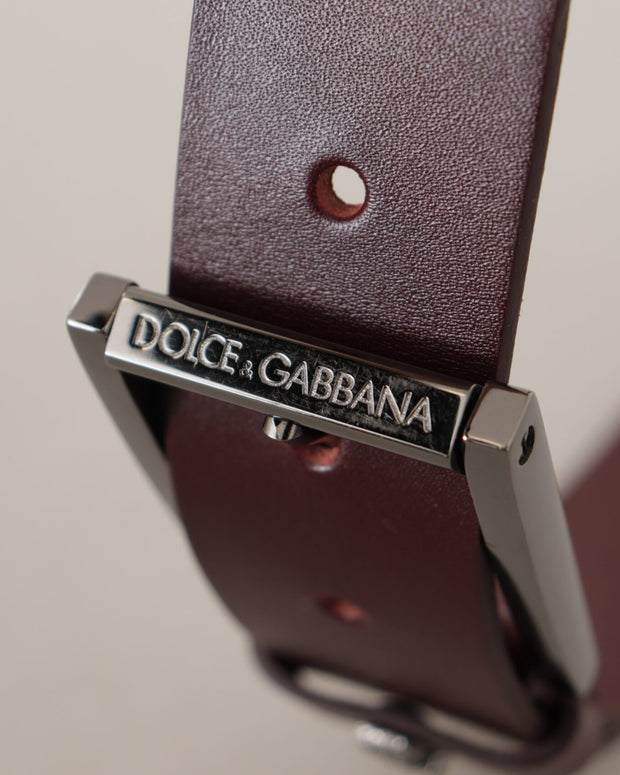 Brown Leather Silver Metal Crown Buckle Belt