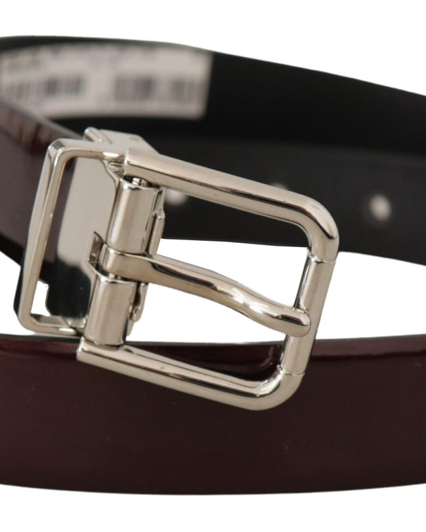 Brown Patent Leather Silver Metal Buckle Belt