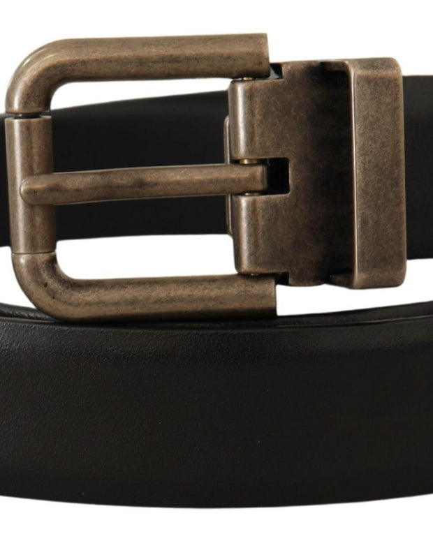 Black Calf Leather Brushed Brass Box Buckle Belt