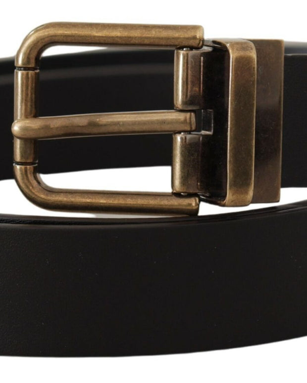 Black Leather Brass Metal Box Buckle Belt