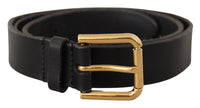 Brown Classic Leather Gold Metal Buckle Belt
