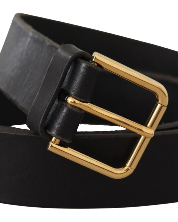 Brown Gold Metal Logo Buckle Calf Leather Belt