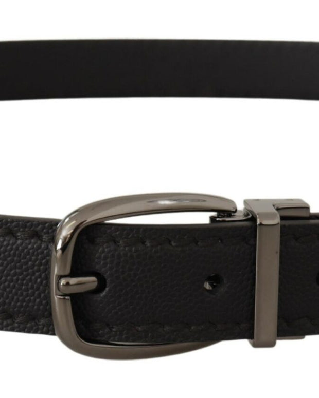 Black Leather Metal Logo Buckle Belt