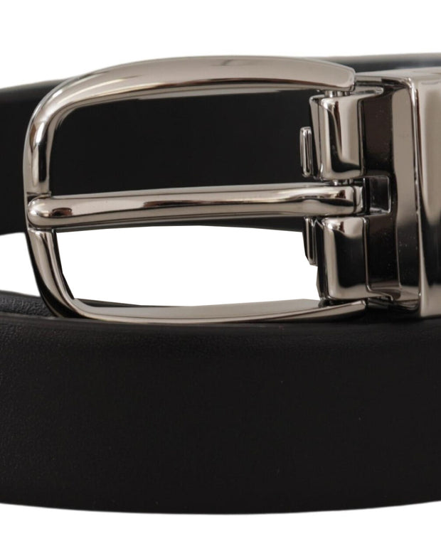 Black Leather Silver Metal Chrome Logo Buckle  Belt