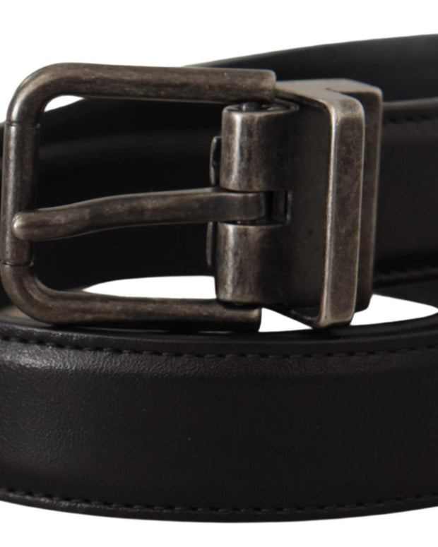 Black Calf Leather Logo Metal Buckle Belt